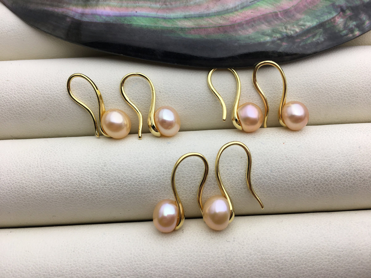 3 pairs pink High-heeled pearl dangle earrings,AAA 6-7mm pearl,button round pearl earrings for women,SE3-T32