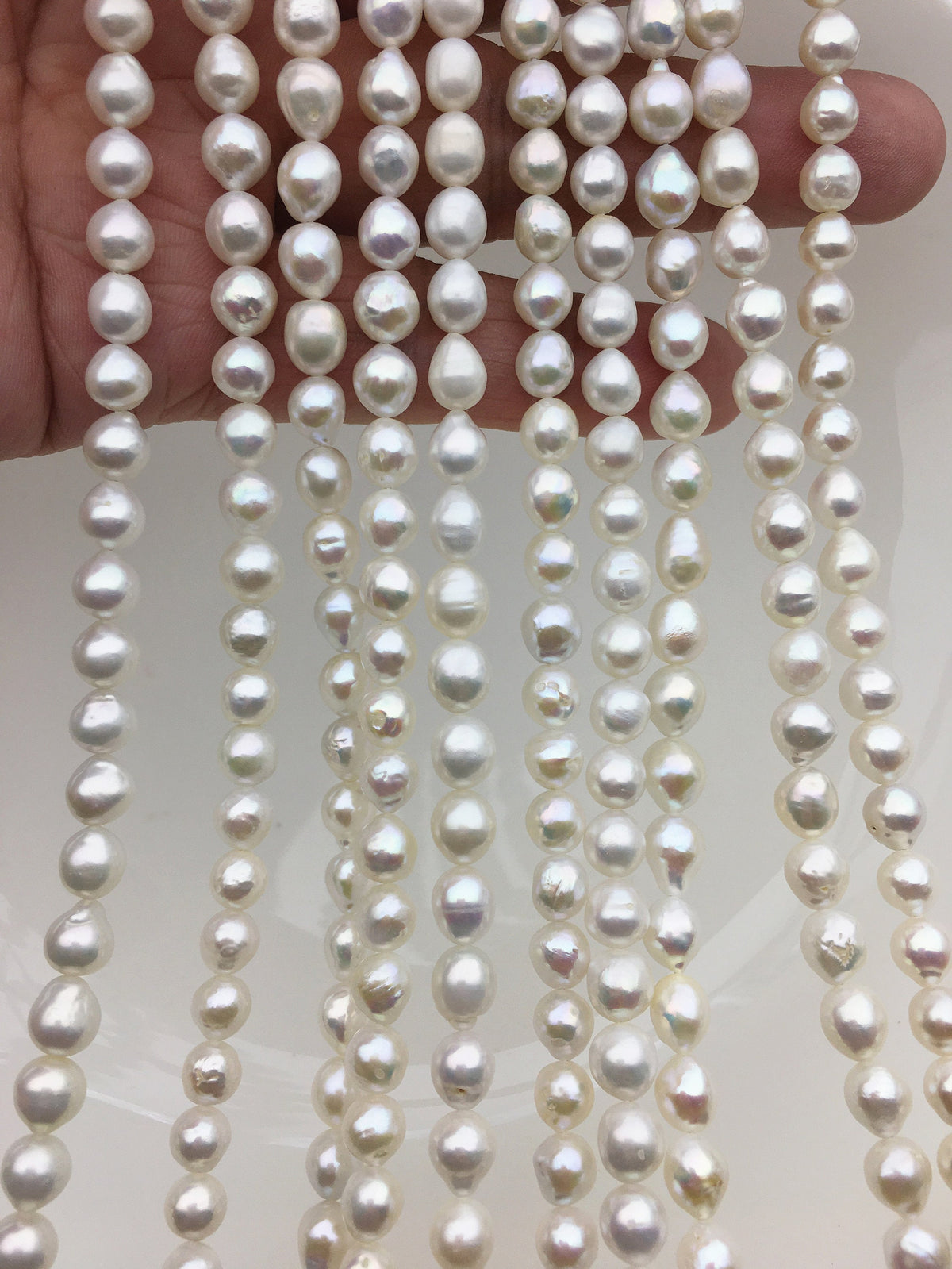 High Luster!AA+ 5-6*6-7.5mm white baroque drop Wrinkled skin freshwater chinese akoya pearls,LR6-T12