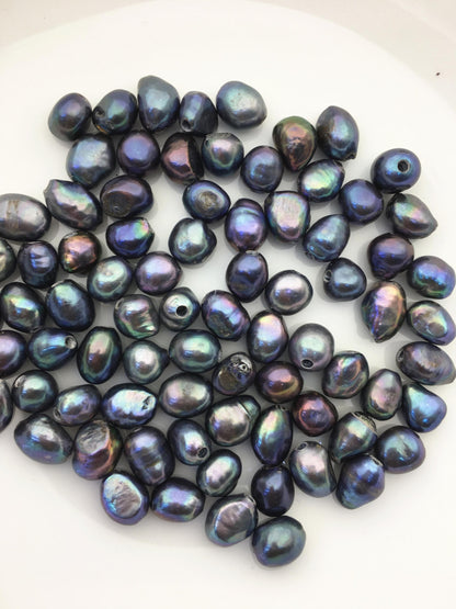 25pcs 9.3-10.3mm deep blue black nugget freshwater pearls, 2.2mm large hole, diy pearl beads, Irregular Beads for Pearl Necklace, LM10-T5
