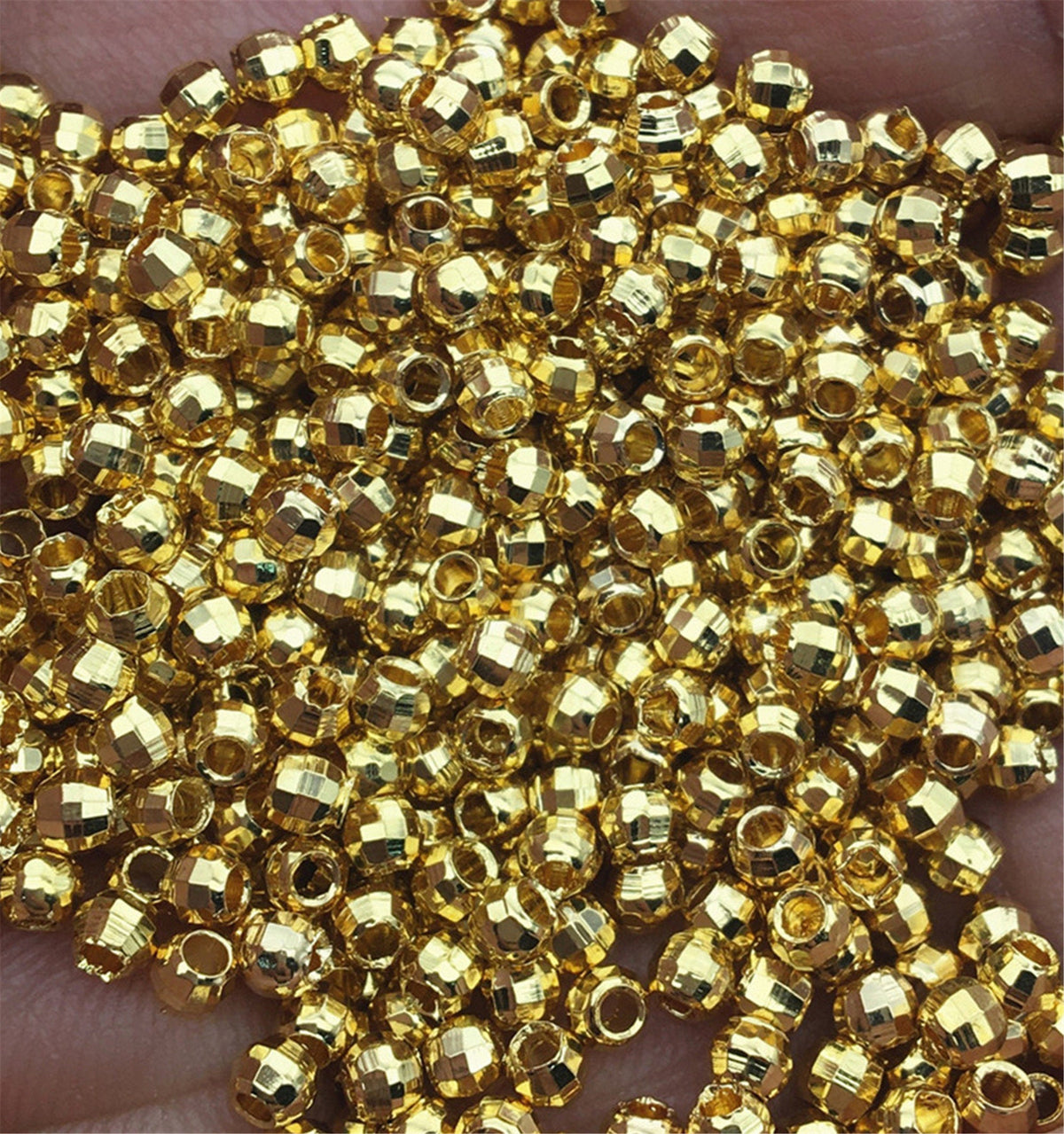High Quality!100pcs 3mm Gold Color Plated Faced Round Beads,AAL-015