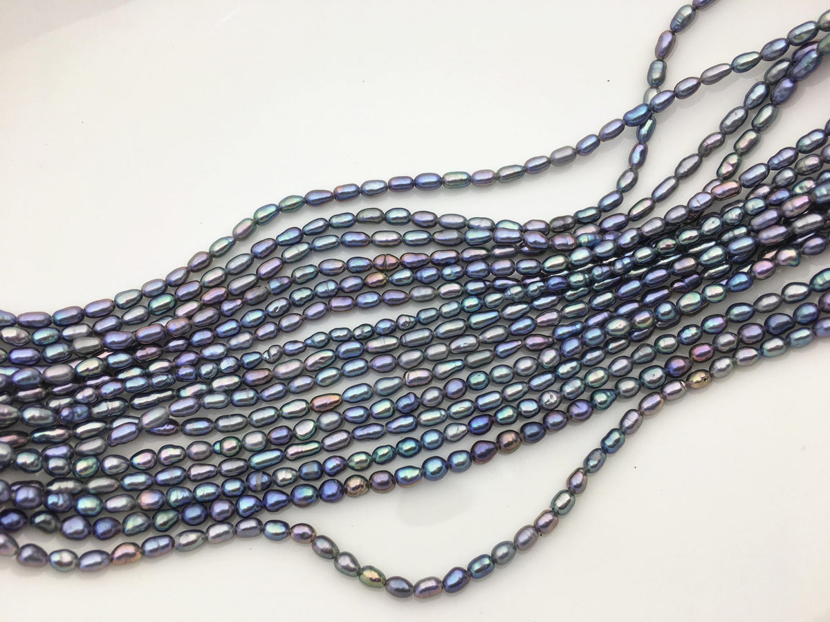 AAA 3-3.5mm black blue rainbow rice pearls, full strand, oval loose pearl beads, diy pearl, ultured pearl, diy pearl beads, LR3-3A-37