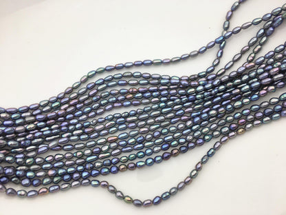 AAA 3-3.5mm black blue rainbow rice pearls, full strand, oval loose pearl beads, diy pearl, ultured pearl, diy pearl beads, LR3-3A-37