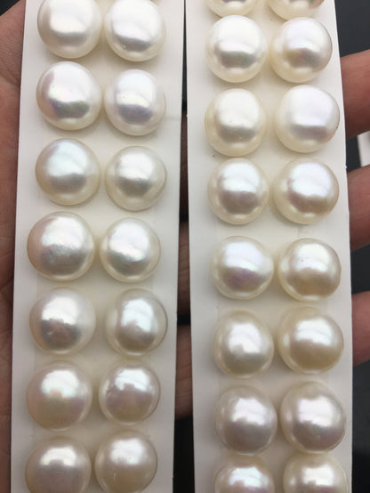 Rare!AAA 13-13.5mm High Luster Thick Skin button freshwater pearls, round button pearl pairs, pearl earring, pearl stud, BTN13-3A-5