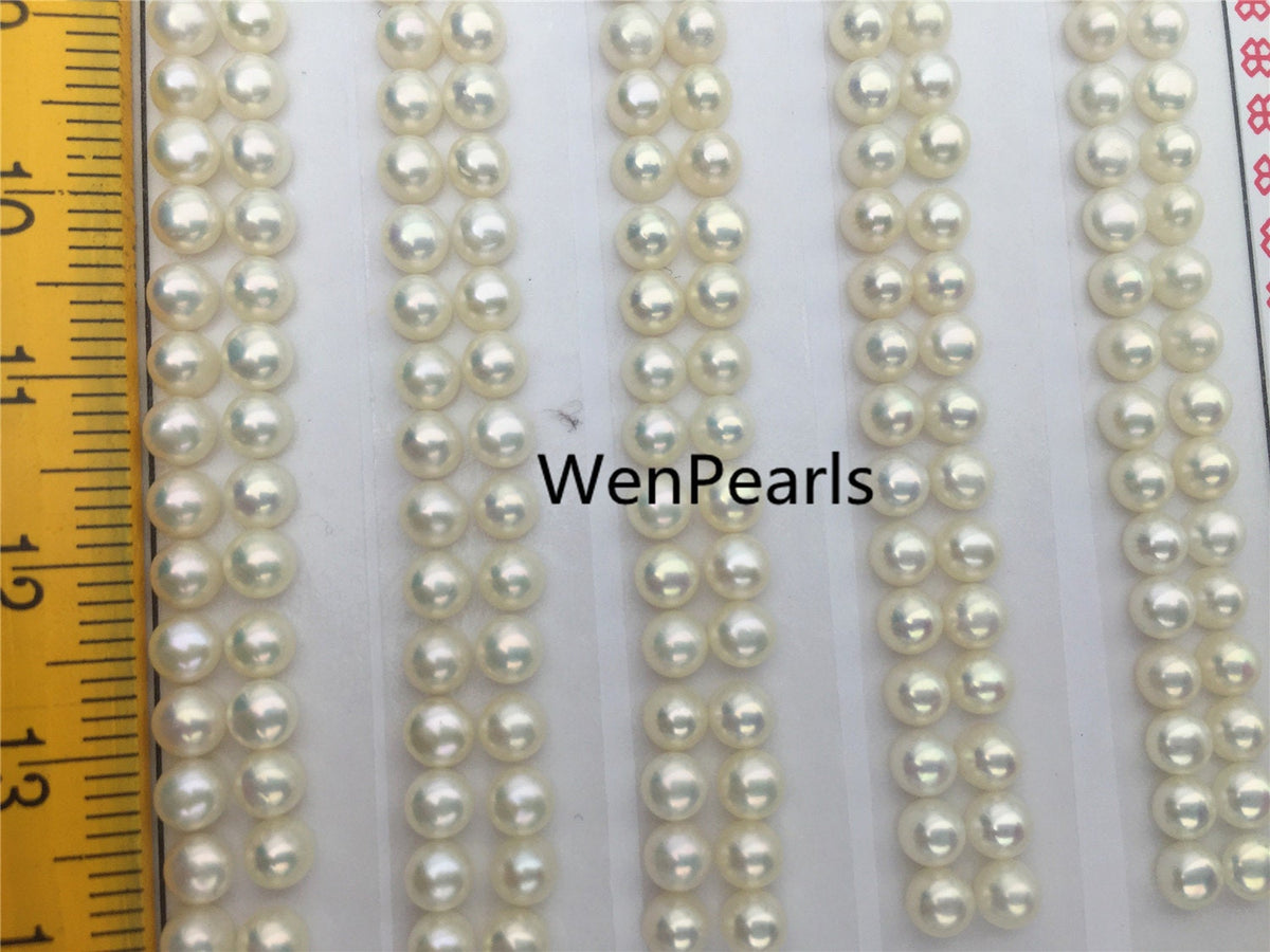 AAA 3.5-4mm Seed Button freshwater Pearls, 3A, white color pearl stud earrings pearl, real pearl earring material, half drilled, BTN3-4A-1-2