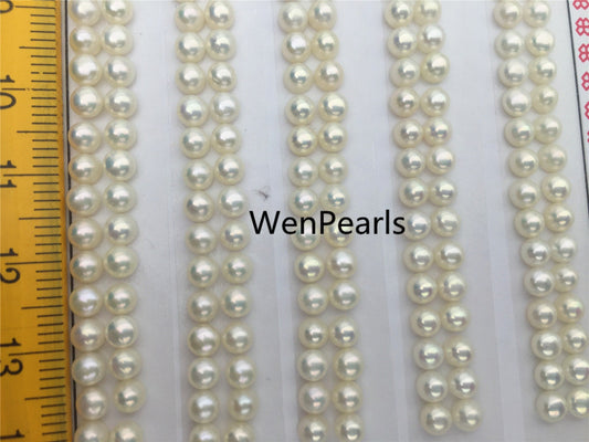 AAA 3.5-4mm Seed Button freshwater Pearls, 3A, white color pearl stud earrings pearl, real pearl earring material, half drilled, BTN3-4A-1-2
