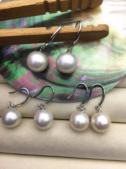 1 pair AA+ 10-11mm White Round edison pearl dangle earrings, S925 Sterling Silver earrings, wedding pearl earrings, SE3-T9-30