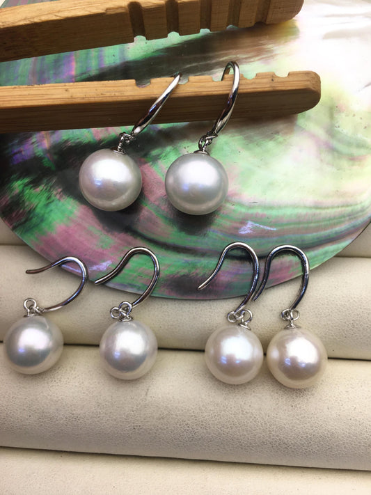 1 pair AA+ 10-11mm White Round edison pearl dangle earrings, S925 Sterling Silver earrings, wedding pearl earrings, SE3-T9-30