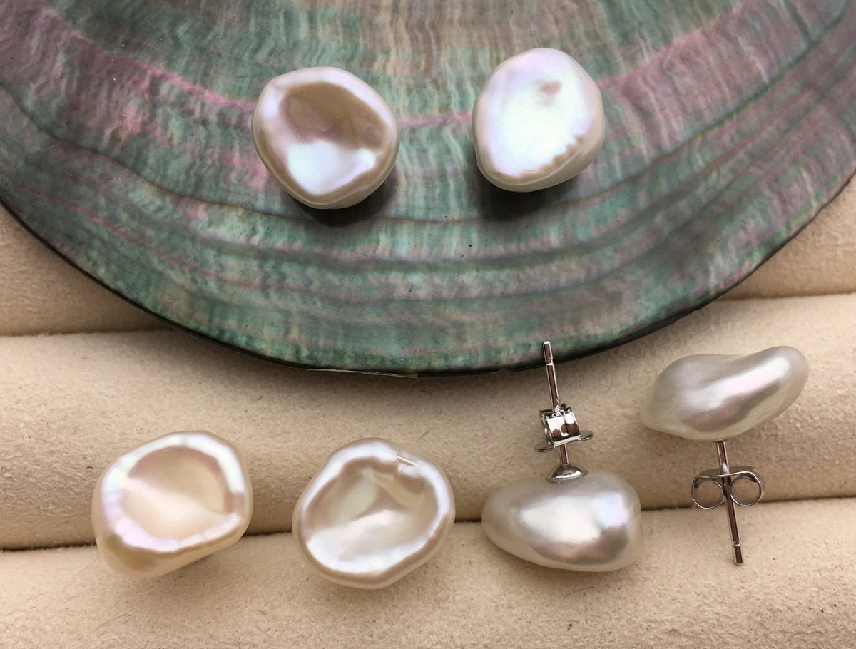 High Luster!AAA 10-11mm white keshi Freshwater Pearl Stud Earrings,Stud Earrings for Women Girls,SE3-019