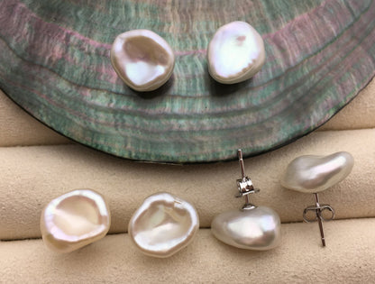 High Luster!AAA 10-11mm white keshi Freshwater Pearl Stud Earrings,Stud Earrings for Women Girls,SE3-019