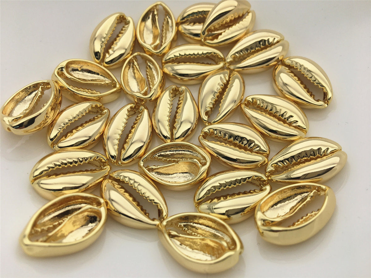 10pcs 11x16.5mm Gold Cowrie Shell Beads,Brass plated 14k gold,ACC-O-001