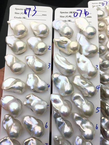 1 pair AAA 14-18x20-28mm White Flameball Pearl Pairs, Baroque Cultured Freshwater Pearl, 0.9mm top half hole, flameball pearls, FL15-3A-8-44