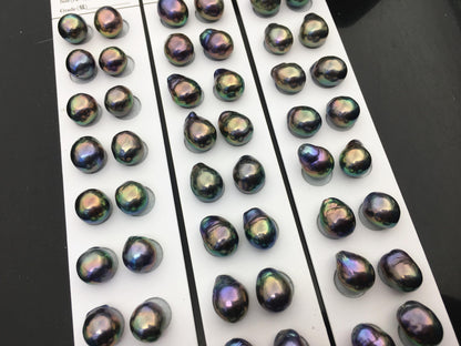 10pairs AAA 10-11mm Black Rainbow baroque drop edison freshwater pearl Pair,top half hole,ED11-3A-2-30