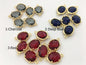 5pcs 11.5x19mm Charcoal/Blue/Red Glass Ellipse Oval faceted Connector, Brass plated 14k gold, glass connector loop gold tone, ACC-GL-006