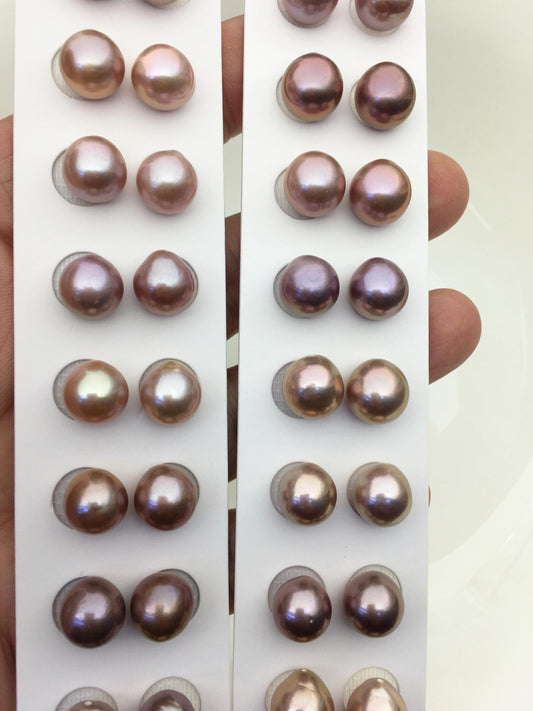 2 pairs AAA 10-11mm purple rice freshwater pearls,half hole,LR10-T8