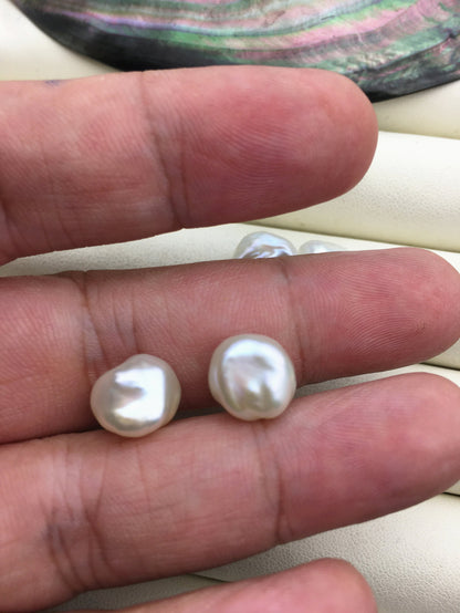 1 pair AAA+ 10-11mm White Thick keshi pearls Pair, for make stud earrings, baroque pearl, loose pearl beads, very high luster, ZS-127-62-27