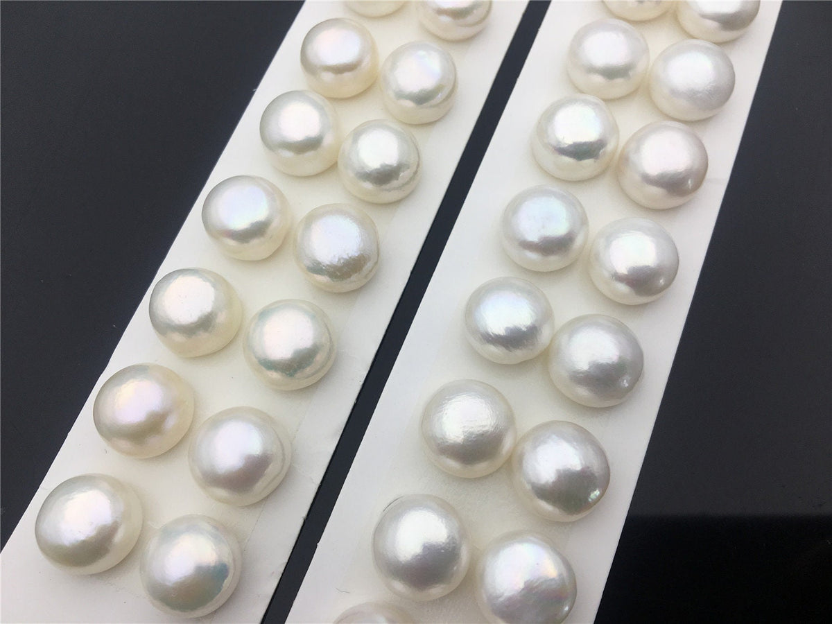 Rare!AAA 12.5-13mm High Luster Thick Skin button freshwater pearls, round button pearl pairs, pearl earring, pearl stud, BTN12-3A-3