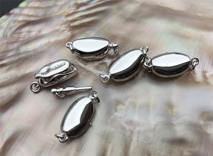 High Quality 925 Sterling Silver white gold Bean Shaped Clasp, Easy Push Clasp for pearl bracelet necklace, DIY clasp, ASL-CL-015