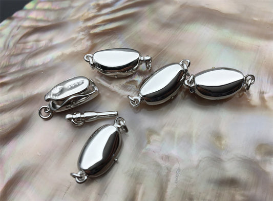 High Quality 925 Sterling Silver white gold Bean Shaped Clasp, Easy Push Clasp for pearl bracelet necklace, DIY clasp, ASL-CL-015