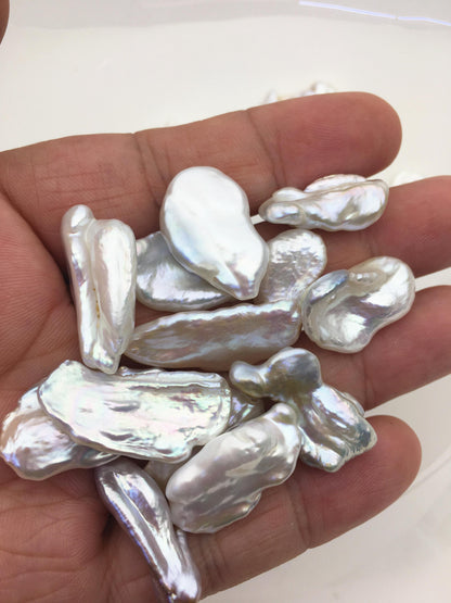22pcs AAA 9-17mm big white thin biwa keshi Freshwater Pearls, no hole,ZS-80-1-8