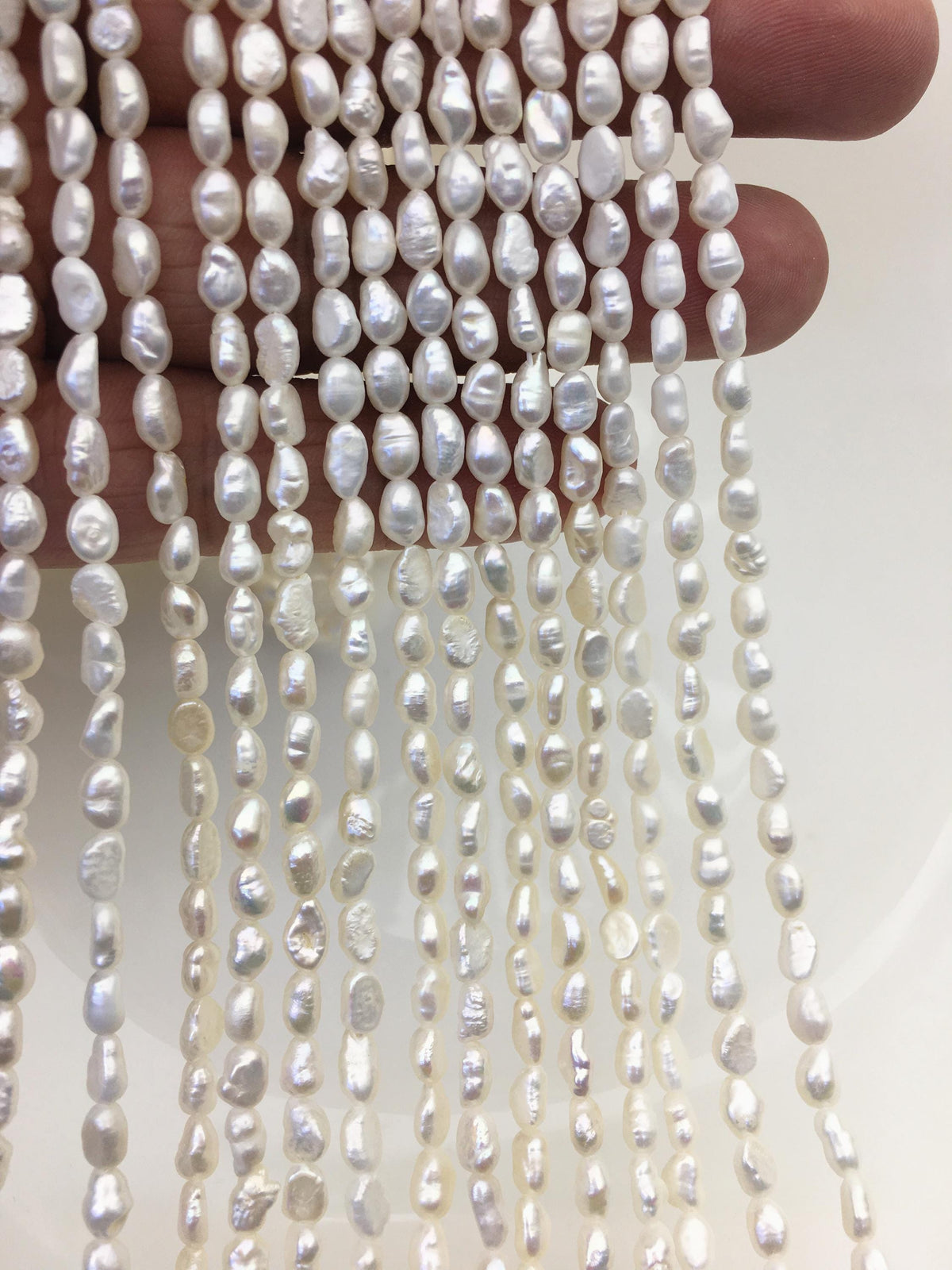 3 strands AA 4-4.5mm Tiny white nugget freshwater pearls, irregular nugget freshwater pearl strand, cheap price, pearl factory china, LM4-2A-2