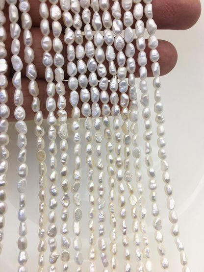 3 strands AA 4-4.5mm Tiny white nugget freshwater pearls, irregular nugget freshwater pearl strand, cheap price, pearl factory china, LM4-2A-2