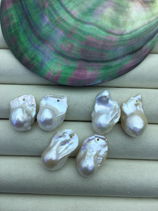 White Baroque Freshwater Pearl Pairs, 13–17mm, AAA-, 1.0mm Side Hole, 2 Pairs
