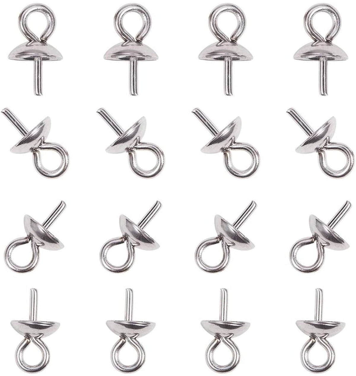 20pcs 3mmx6.5mm sterling silver Small Hole Cup Pearl Screw Eye Pin Bail Peg Pendants for Half Drilled Beads Jewelry Making, ASL-P-017
