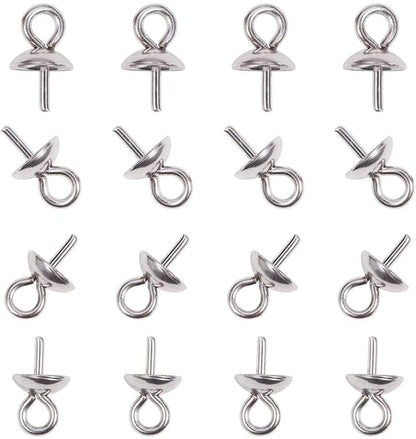 20pcs 3mmx6.5mm sterling silver Small Hole Cup Pearl Screw Eye Pin Bail Peg Pendants for Half Drilled Beads Jewelry Making, ASL-P-017