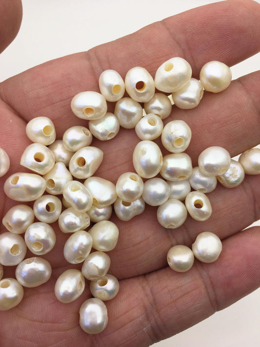 30pcs AA 7-8mm white nugget freshwater pearls, 2.2mm large hole, irregular pearl, Cultured Pearl Beads, Loose Pearls Bulk Supplies, LM7-2A-1