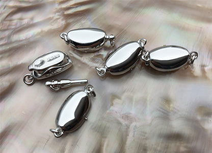 High Quality 925 Sterling Silver white gold Bean Shaped Clasp, Easy Push Clasp for pearl bracelet necklace, DIY clasp, ASL-CL-015