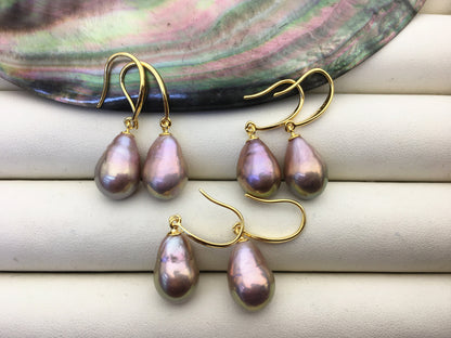 AAA 10-11mm purple rainbow teardrop edison freshwater pearl dangle earrings,sterling silver dangle earrings,SE3-T9-56