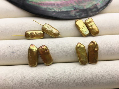 2 pairs AA 7-8x14-16mm Brown Rectangle Freshwater Pearl White loose Beads Piar,wholesale,ZS-103-39