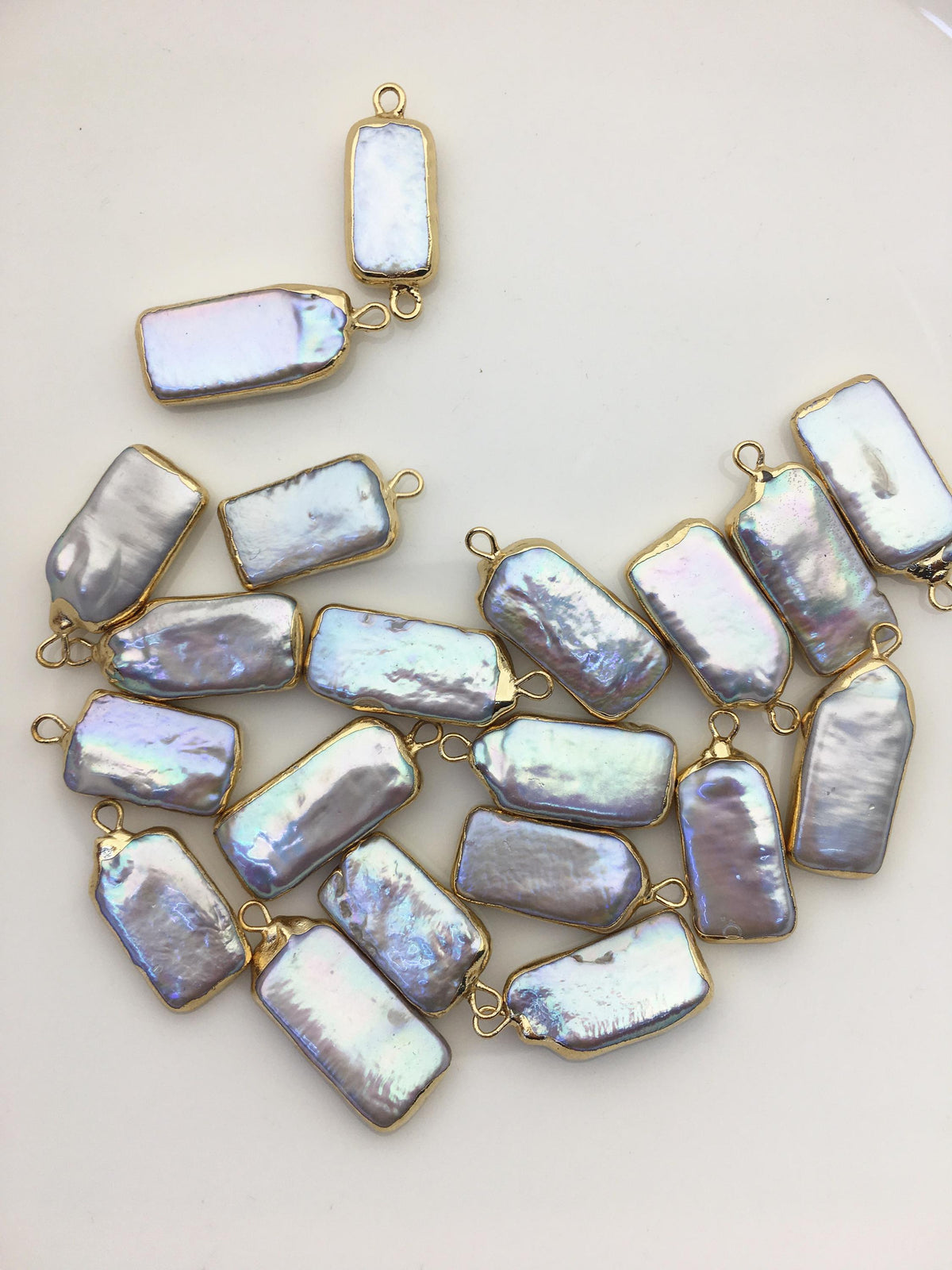 5pcs AA+ 10-12mm Gray block Pearl Pendant with Gold Electroplated Edge for make Earrings bracelet necklace, wen pearl, EDG-021