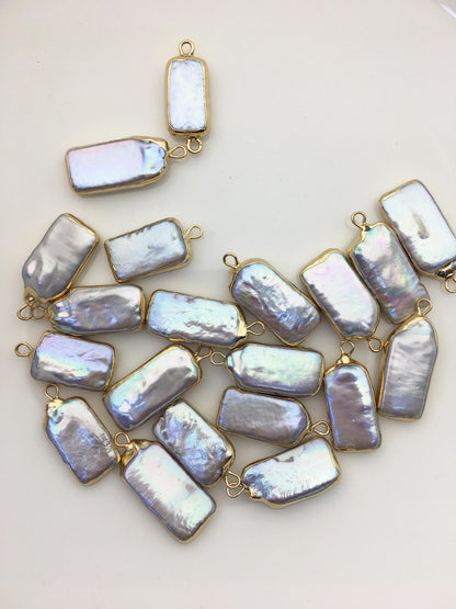 5pcs AA+ 10-12mm Gray block Pearl Pendant with Gold Electroplated Edge for make Earrings bracelet necklace, wen pearl, EDG-021