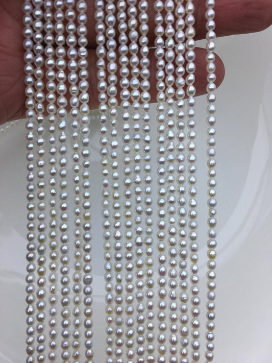high luster!AAA 2.5-3x3-4mm white oval rice pearls, oval loose pearl beads, diy pearl, genuine pearl, Cultured pearl, diy pearl beads, LR2-3A-24