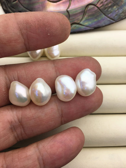 2 pairs AAA 10.4-11.4mm White Nugget Freshwater Pearl White loose Beads Pair, 0.9mm through hole, no hole, wholesale, ZS-103-37-8