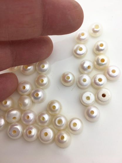 20pcs AAA 9-9.5mm white button freshwater pearls,2.2mm large hole,Rondelle white pearl Beads,SM9-T2