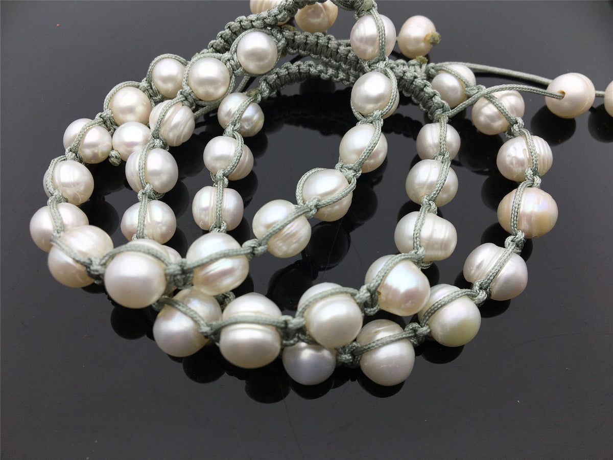 11mm Big White pearl thread bracelet, adjust length, pearl bracelet, knotted freshwater pearl bracelet, Pearls Bracelet, B8-008