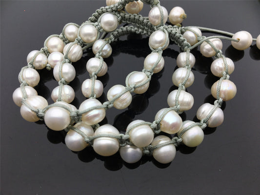 11mm Big White pearl thread bracelet, adjust length, pearl bracelet, knotted freshwater pearl bracelet, Pearls Bracelet, B8-008
