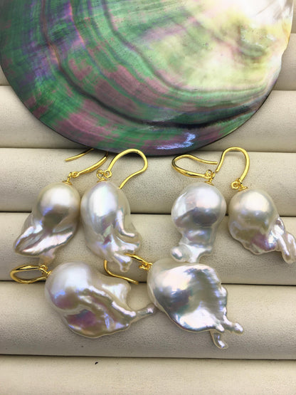 30% OFF AAA 14-19mm white flame ball pearl dangle earrings, sterling silver, earring with white baroque Natural Pearl, SE3-031-30