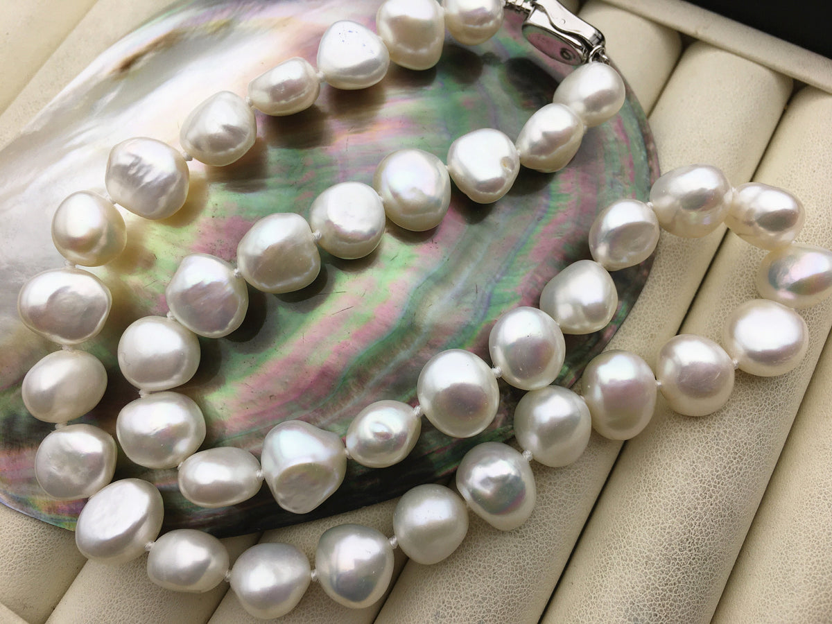 17.5'' AAA 11mm Big White Nugget Freshwater Pearl necklace,NPN1-066