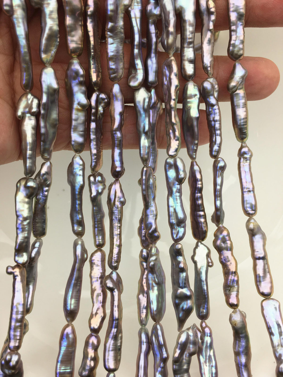 15.5'' AAA 5-8mm gray rainbow Toothpick pearls,ZS-80-16