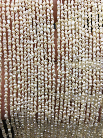 5 strands A+ 2-2.2mm*3.4-4.0mm very tiny white rice pearls, diy pearl, genuine pearl, Cultured pearl, diy pearl beads, LR2-2A-4