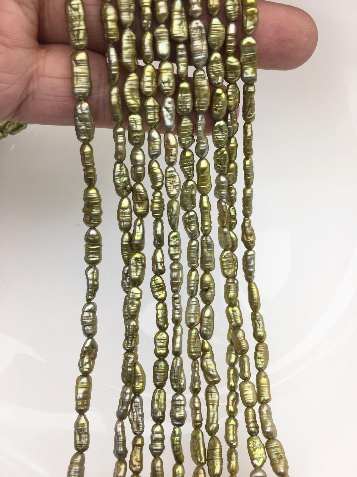 AA 4-5mm green brown toothpick Biwa Pearl Necklace,Genuine Fresh Water Pearl,Wedding Necklace,Mothers Day,ZS-80-10-20