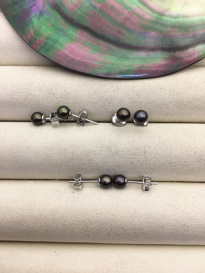 1 pair AAA 4-5mm Brown Round Pearl Stud Earrings,Sterling Silver,Wedding,classic pearl studs,SE1-T19
