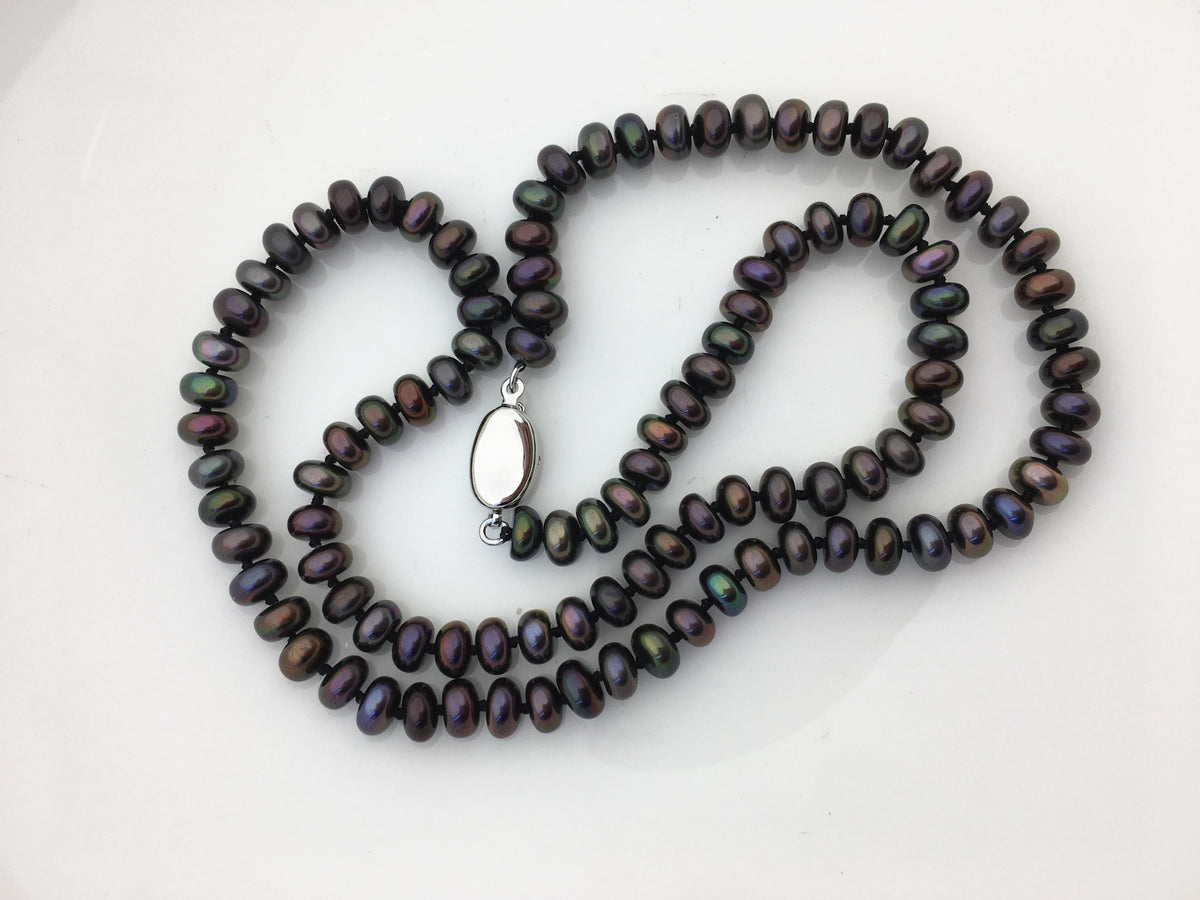 20'' 6-6.5mm deep blue rainbow button round freshwater Pearl necklace,NPN1-064