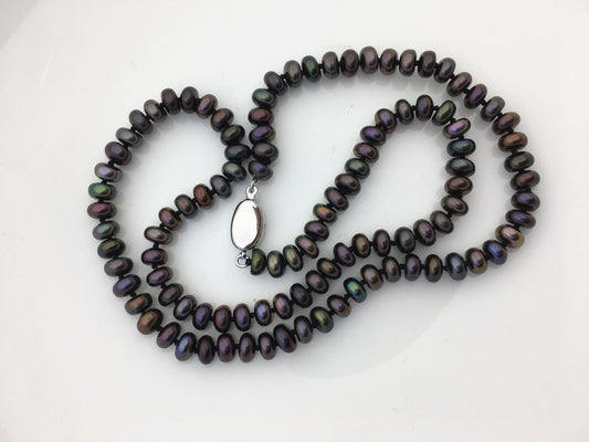 20'' 6-6.5mm deep blue rainbow button round freshwater Pearl necklace,NPN1-064