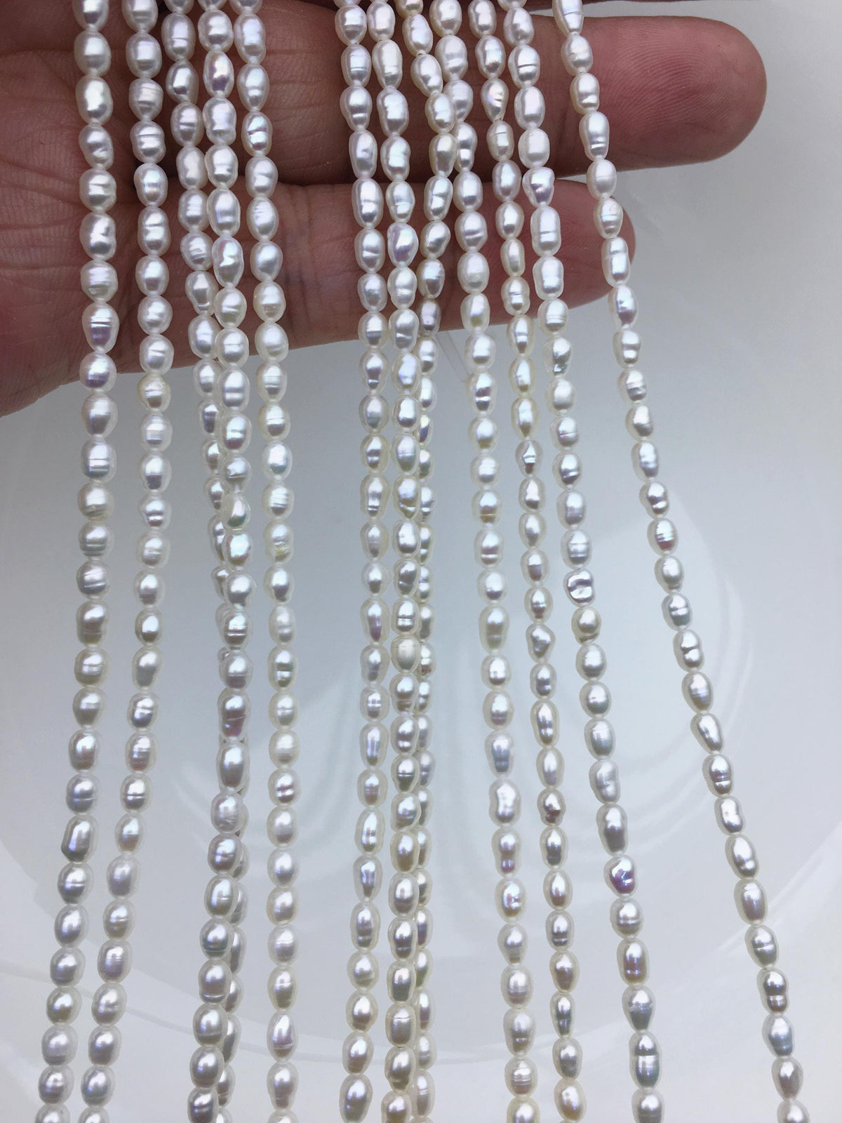 High Luster! 2 strands AA+ 3-3.5mm white circle rice freshwater pearls, Cultured white rice freshwater pearls beads strand, LR3-2A-3