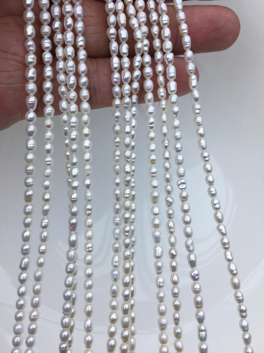 High Luster! 2 strands AA+ 3-3.5mm white circle rice freshwater pearls, Cultured white rice freshwater pearls beads strand, LR3-2A-3