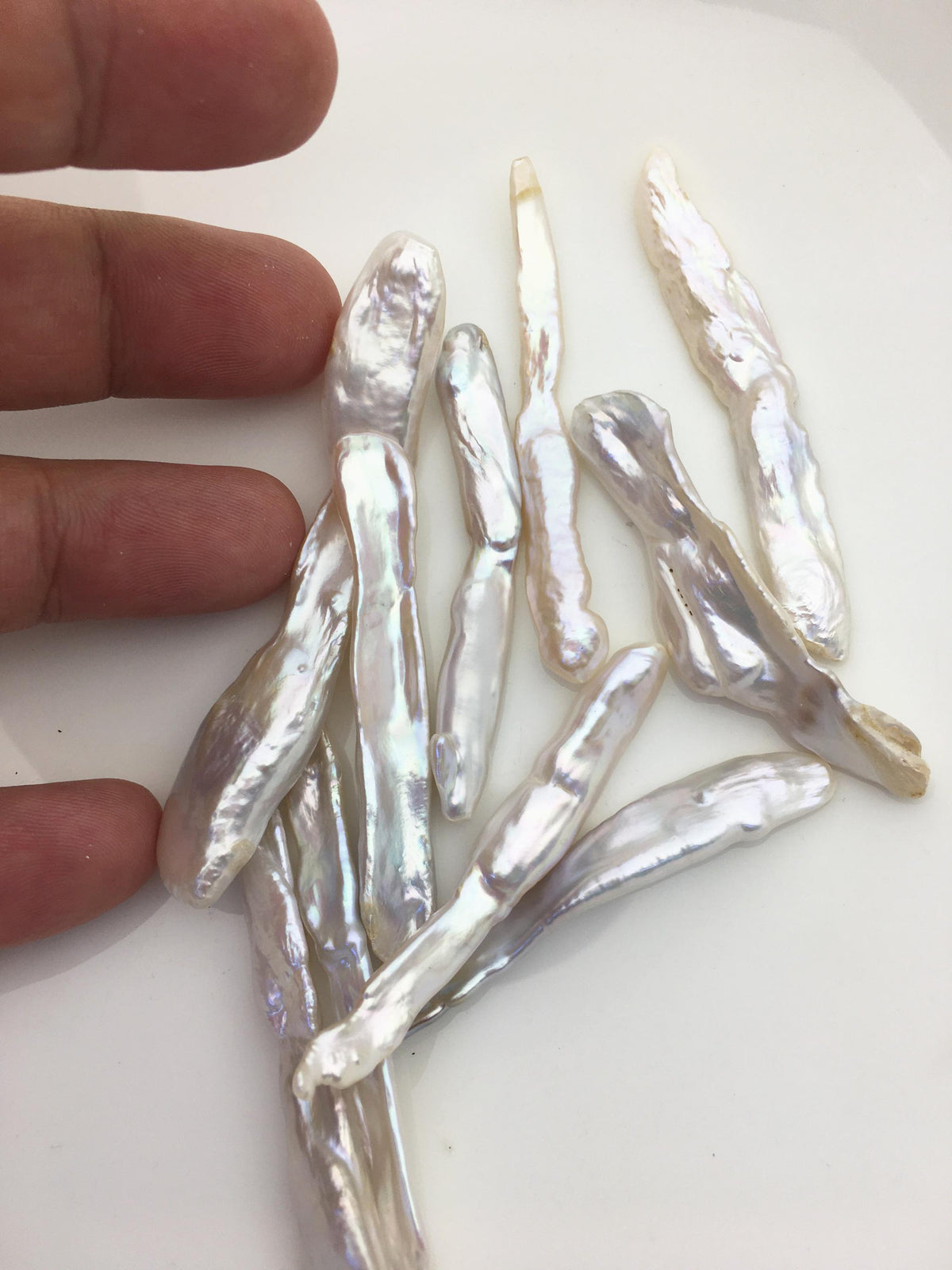 10pcs AAA 6-12x50-70mm big white toothpick biwa keshi Freshwater Pearls, no hole,ZS-80-1-4